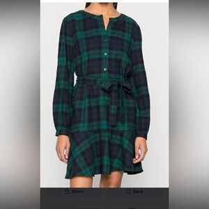 GAP Size L green tartan plaid flannel ruffle holiday Christmas preppy dress